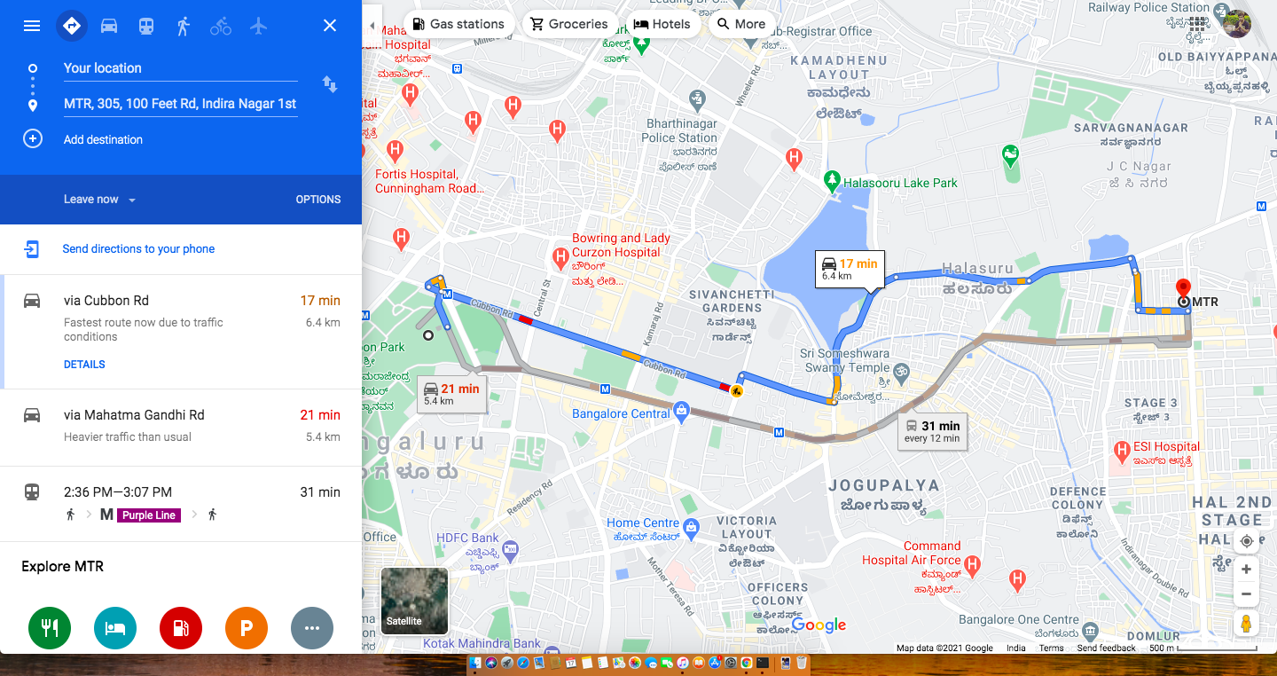 Google Maps, directions between two places